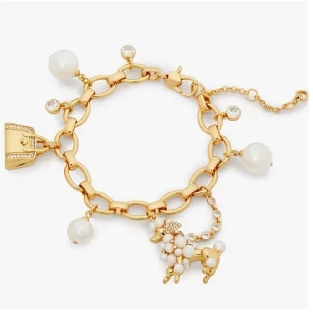NWT Kate Spade Poodles & Poms Pearl Charm Bracelet, Cream/Gold